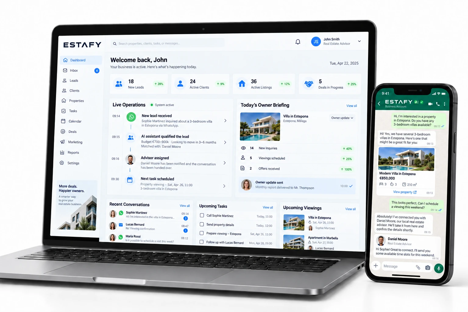 Executive: ESTAFY markalı CRM, aktif AI operasyonu ve telefonda WhatsApp müşteri karşılama